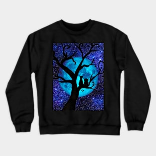 Cat and owl enjoying the moonlight Crewneck Sweatshirt